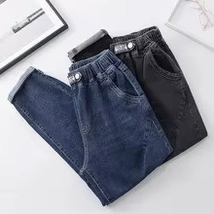 XL-4XL Spring Autumn Large Size Harem Jeans Woman High Waist Elastic Denim Pants Women Baggy Mom Jeans Vaqueros Mujer.