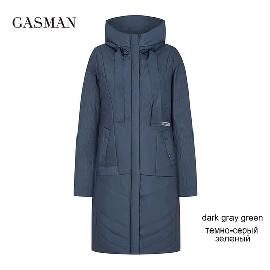 2022 Autumn Fashion Slim Thin down Jacket Women Pocket Coat Hoodies Solid Space Cotton Female Long Jacket Coat Spring New.