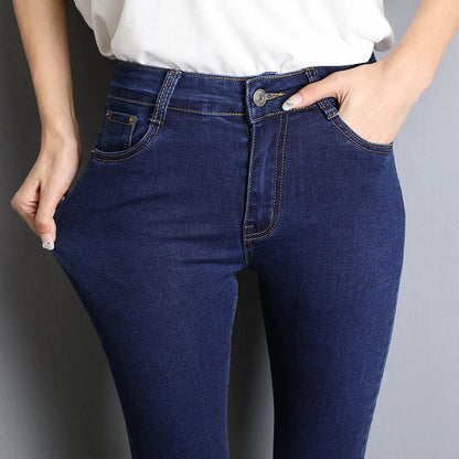 Jeans for Women Mom Jeans Blue Gray Black Woman High Elastic Stretch Jeans Female Washed Denim Skinny Pencil Pants Size 36 38 40.