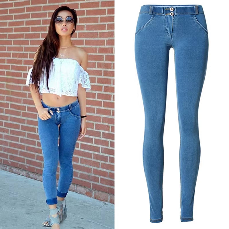 Stretch Jeans Low Waist Women Tight Skinny Denim Pants Buttock Push up Leggings Female Pull on Pencil Trousers Bodycon Jeggings.