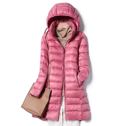 0-10℃ Women Winter Jackets Ultralight Portable Puffy Thin down Coat Hooded Female Duck down Jacket Hood Detachable Outerwear.