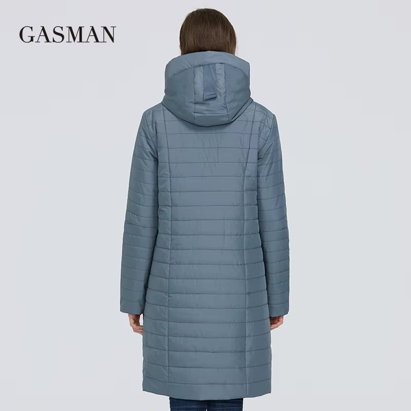 2022 Autumn Fashion Slim Thin down Jacket Women Pocket Coat Hoodies Solid Space Cotton Female Long Jacket Coat Spring New.