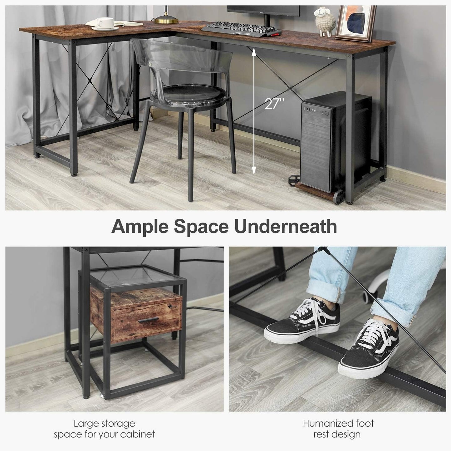 L-förmiger Schreibtisch, Computer-Eckschreibtisch, PC-Gaming-Schreibtisch, Tisch, Büro, Arbeitsplatz, 167 x 120 x 75 cm