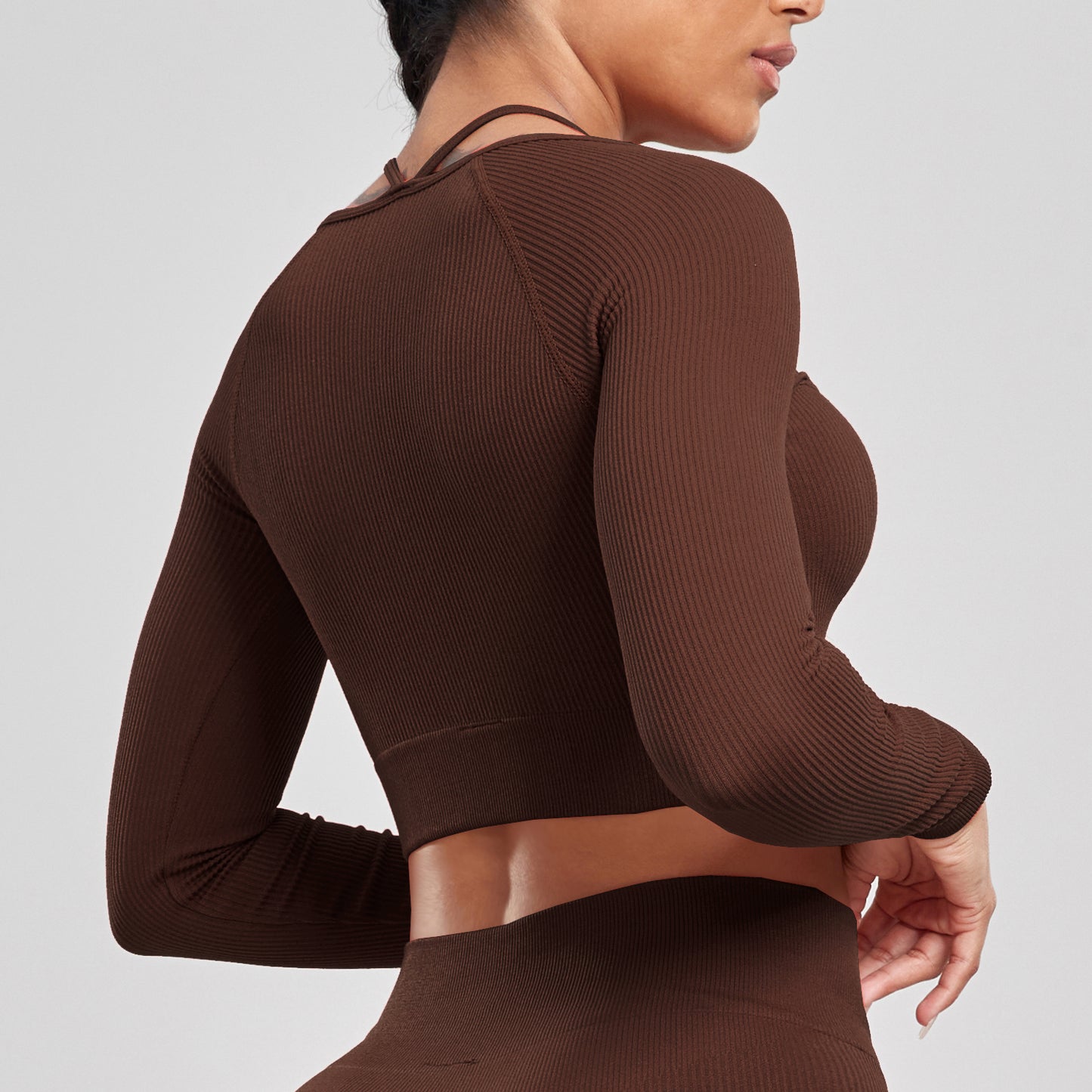 CHRLEISURE Ribbed Seamless Crop Top Women's Long Sleeve Sports Shirt  Elastic Slim Workout Tee Outdoor Yoga Shirts Gym Wear.