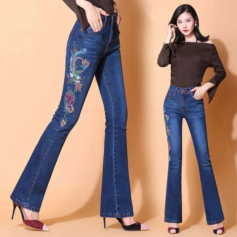 Women'S Embroidered Skinny Jeans New High Waist Trousers.