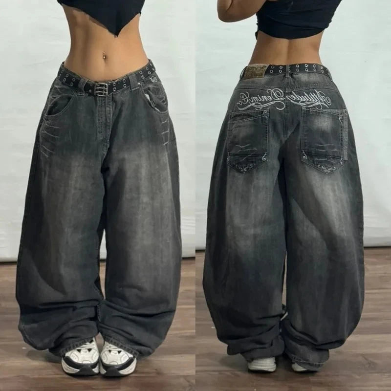 Streetwear New Fashion Oversized Print Baggy Jeans Y2K Harajuku Hip-Hop Vintage Pop Gothic High Waist Wide-Leg Pants Trousers.