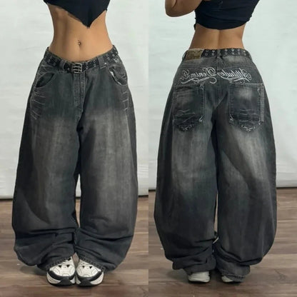 Streetwear New Fashion Oversized Print Baggy Jeans Y2K Harajuku Hip-Hop Vintage Pop Gothic High Waist Wide-Leg Pants Trousers.