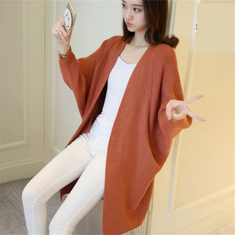 2023 Long Cardigan Women Sweater Autumn Winter Bat Sleeve Knitted Sweater Femme Jacket Loose Ladies Sweaters Cardigans New.