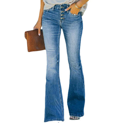 High Waist Bell Bottom Jeans Trendy Wear Washed Out Street Style Women'S Denim Pants.