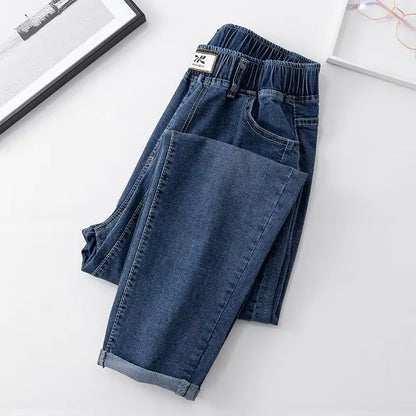 XL-4XL Spring Autumn Large Size Harem Jeans Woman High Waist Elastic Denim Pants Women Baggy Mom Jeans Vaqueros Mujer.