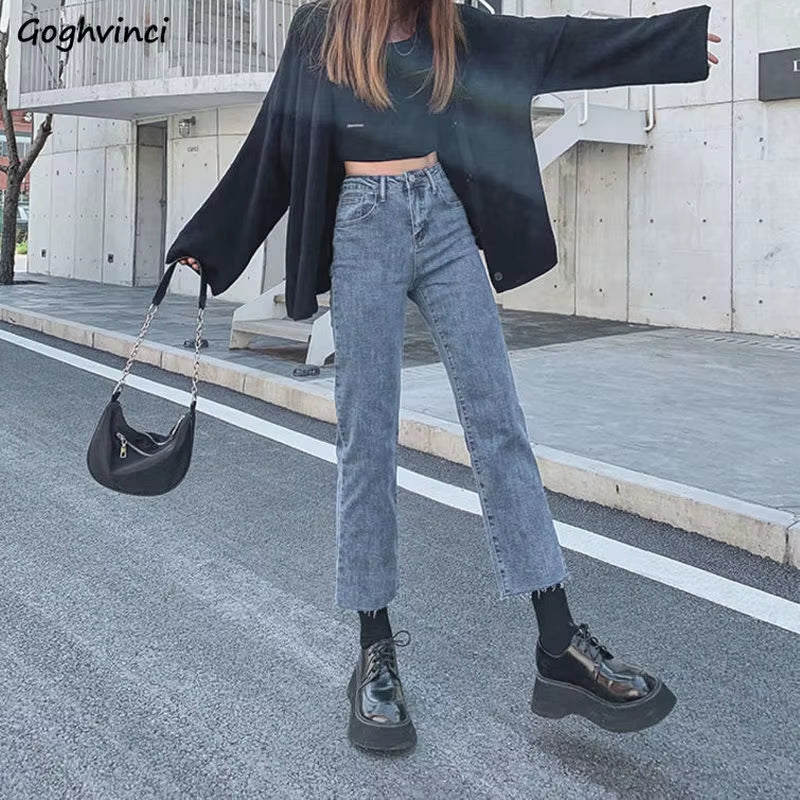 Ankle-Length Jeans Women Ripped Vintage Elasticity High Quality Washed Harajuku All-Match Students Leisure Lady Daily Female New.