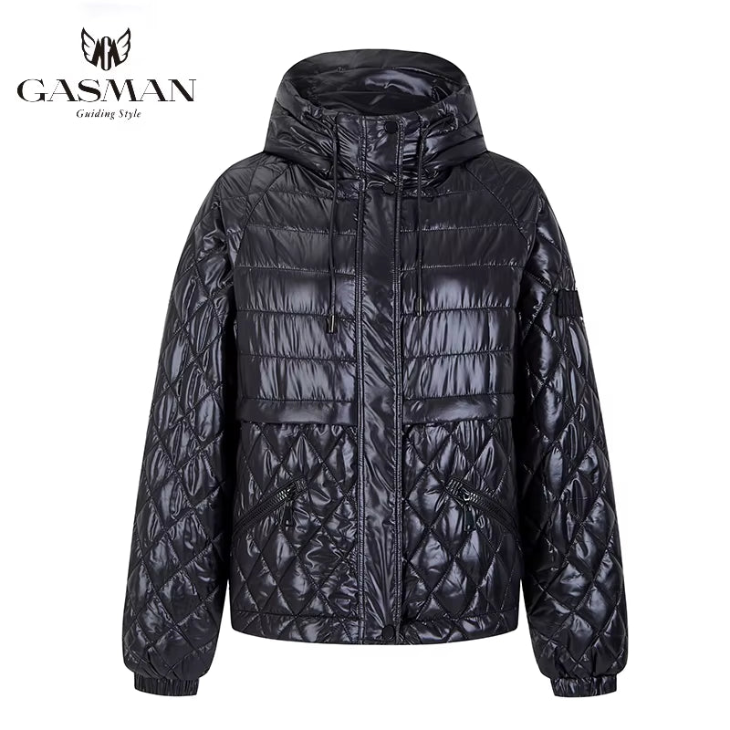 2022 New Spring Cotton Solid Short Puffer Jacket for Women Zipper down Parka Women Autumn Clothes Hooded down Jacket Coat.