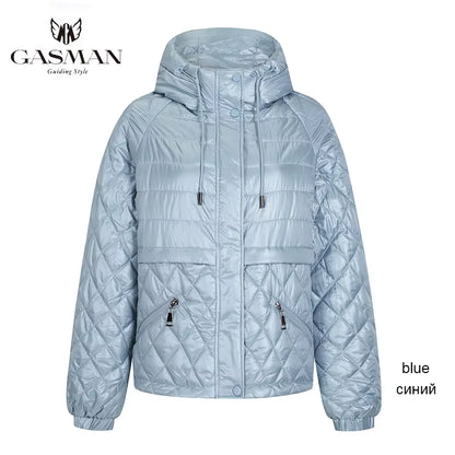 2022 New Spring Cotton Solid Short Puffer Jacket for Women Zipper down Parka Women Autumn Clothes Hooded down Jacket Coat.