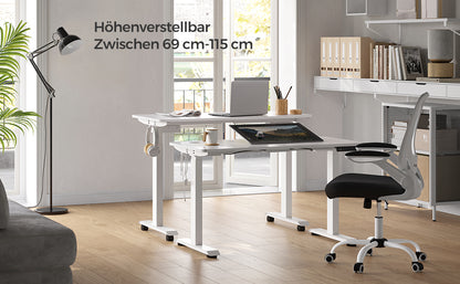SONGMICS Höhenverstellbarer Schreibtisch elektrisch, Schreibtischständer, Doppelmotor, mit Haken, stufenlos verstellbar