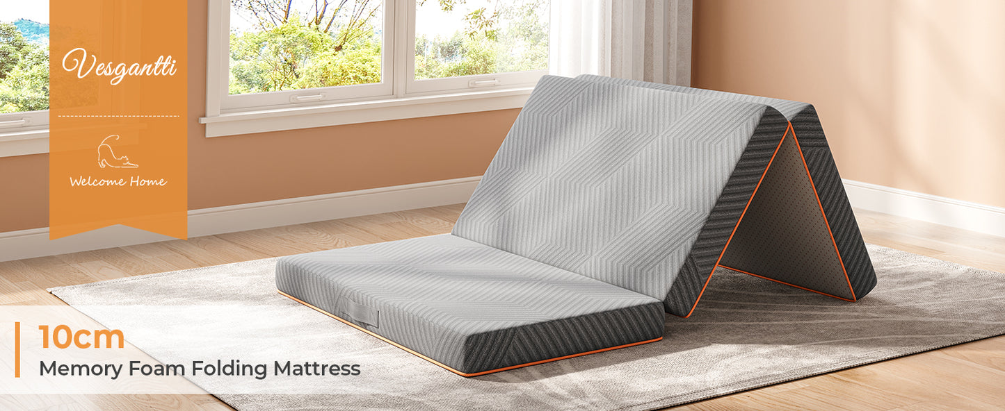 Vesgantti Klappmatratze, 15 und 8 cm große faltbare Gel-Memory-Schaum-Matratze, dreifach faltbar, für Reisen, Camping, Gästebett