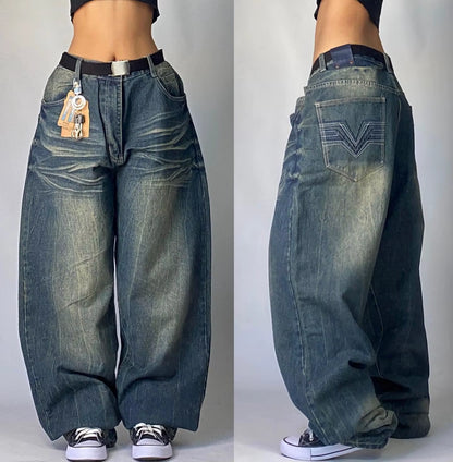Streetwear New Fashion Oversized Print Baggy Jeans Y2K Harajuku Hip-Hop Vintage Pop Gothic High Waist Wide-Leg Pants Trousers.