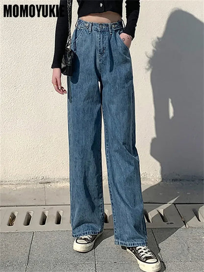 Streetwear High Waist Women'S Fashion Jeans Woman Girls Women Wide Leg Pants Trousers Female Jean Femme Denim Bagge Mom Jeans.