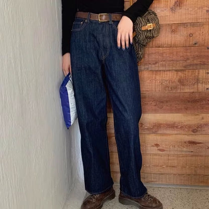 Jeans Women Retro Blue Wide-Leg Trousers Slouchy Jean Loose Simple Classic Student Autumn Full Female Harajuku Ins Denim Leisure.