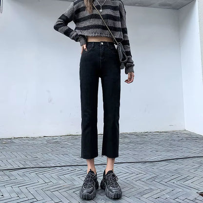 Ankle-Length Jeans Women Ripped Vintage Elasticity High Quality Washed Harajuku All-Match Students Leisure Lady Daily Female New.