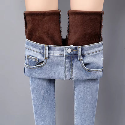 Winter Warm Jeans Woman 2022 High Waist Casual Velvet Ladies Trousers Female Pantalon Denim Jeans for Women Pants Clothe.