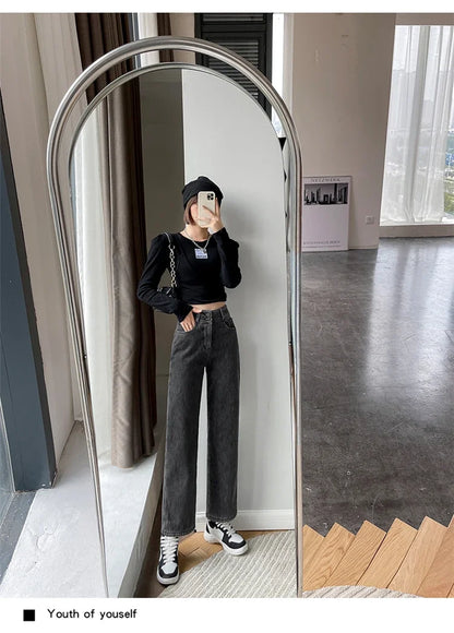 Streetwear High Waist Women'S Fashion Jeans Woman Girls Women Wide Leg Pants Trousers Female Jean Femme Denim Bagge Mom Jeans.