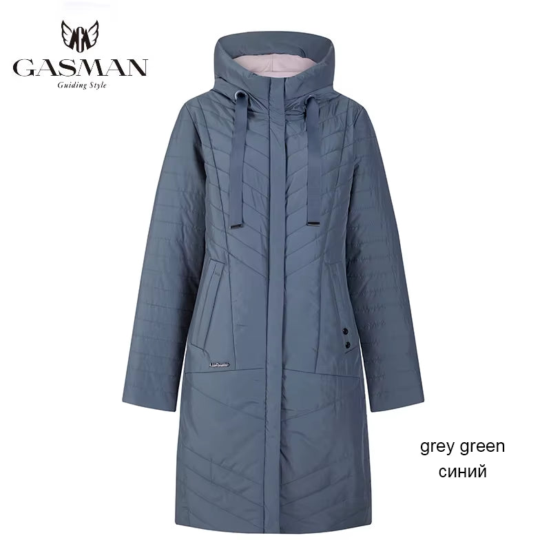 2022 Autumn Fashion Slim Thin down Jacket Women Pocket Coat Hoodies Solid Space Cotton Female Long Jacket Coat Spring New.