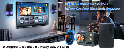 Herdio 3.5" Outdoor Bluetooth Speakers Waterproof 200W 3 Way Upgrade Premium Wall Mount Speakers Durable Mountable Loud Sound.