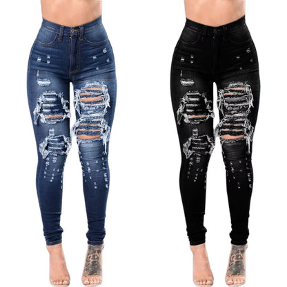 2023 Autumn High Waist Ripped Jeans for Women Fashion Stretch Skinny Denim Pencil Pants Casual Slim Trousers S-3XL.