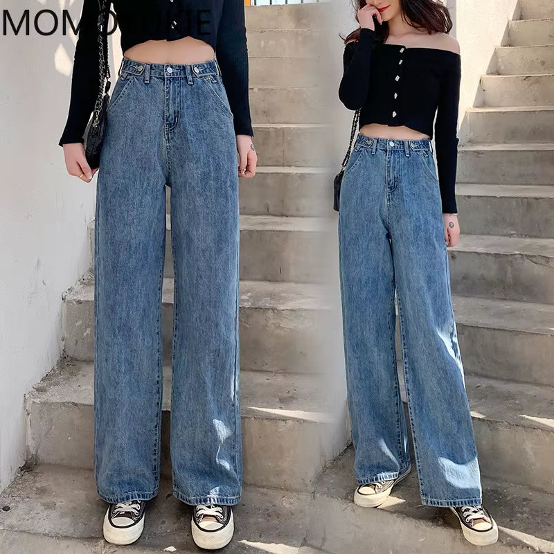 Streetwear High Waist Women'S Fashion Jeans Woman Girls Women Wide Leg Pants Trousers Female Trousers Denim Bagge Mom Jeans.