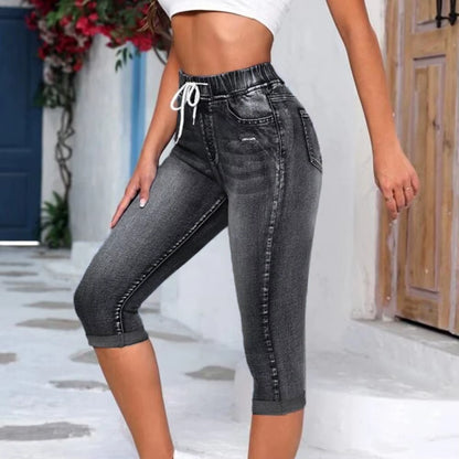 Denim Jeggings Women'S 3/4 Short Jeans Pants Leggings Summer 2021 Breeches Harajuku High Waist Korean Vintage Mom Pants.