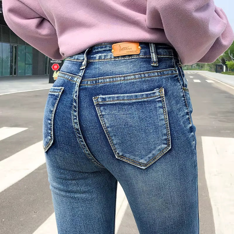 NEW Women Stretch High Waist Classic Retro Jeans Lady Clothes 38 40 Skinny Pants Push up Leggings Mom Jeans Pencil Trousers.