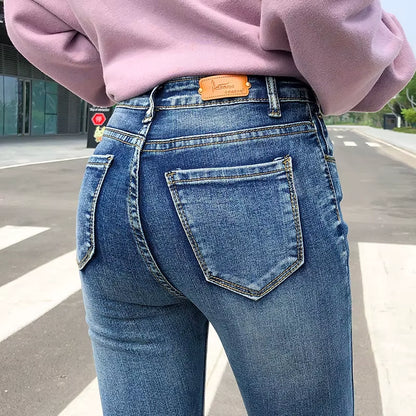 NEW Women Stretch High Waist Classic Retro Jeans Lady Clothes 38 40 Skinny Pants Push up Leggings Mom Jeans Pencil Trousers.