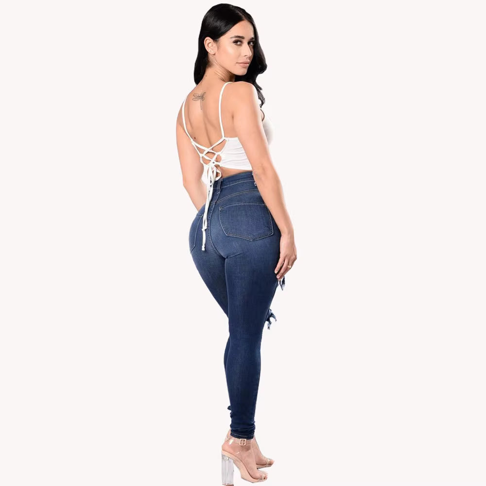 2023 Autumn High Waist Ripped Jeans for Women Fashion Stretch Skinny Denim Pencil Pants Casual Slim Trousers S-3XL.