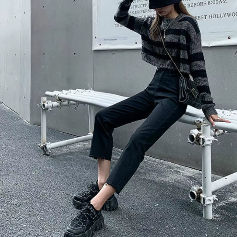 Ankle-Length Jeans Women Ripped Vintage Elasticity High Quality Washed Harajuku All-Match Students Leisure Lady Daily Female New.