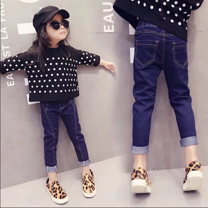 Cute Cartoon Pattern Kids Jeans Spring Autumn Winter Lovely Cat High Quality Children Pants Casual Trouses Baby Girls Jeans.