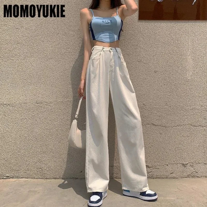 Streetwear High Waist Women'S Fashion Jeans Woman Girls Women Wide Leg Pants Trousers Female Jean Femme Denim Bagge Mom Jeans.