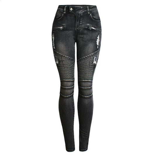 Stretch Ripped Jeans Tall Women Torn Pencil Pants Designer Gothic Punk Motorcycle Denim Trousers Female Low Waist Streetwear.