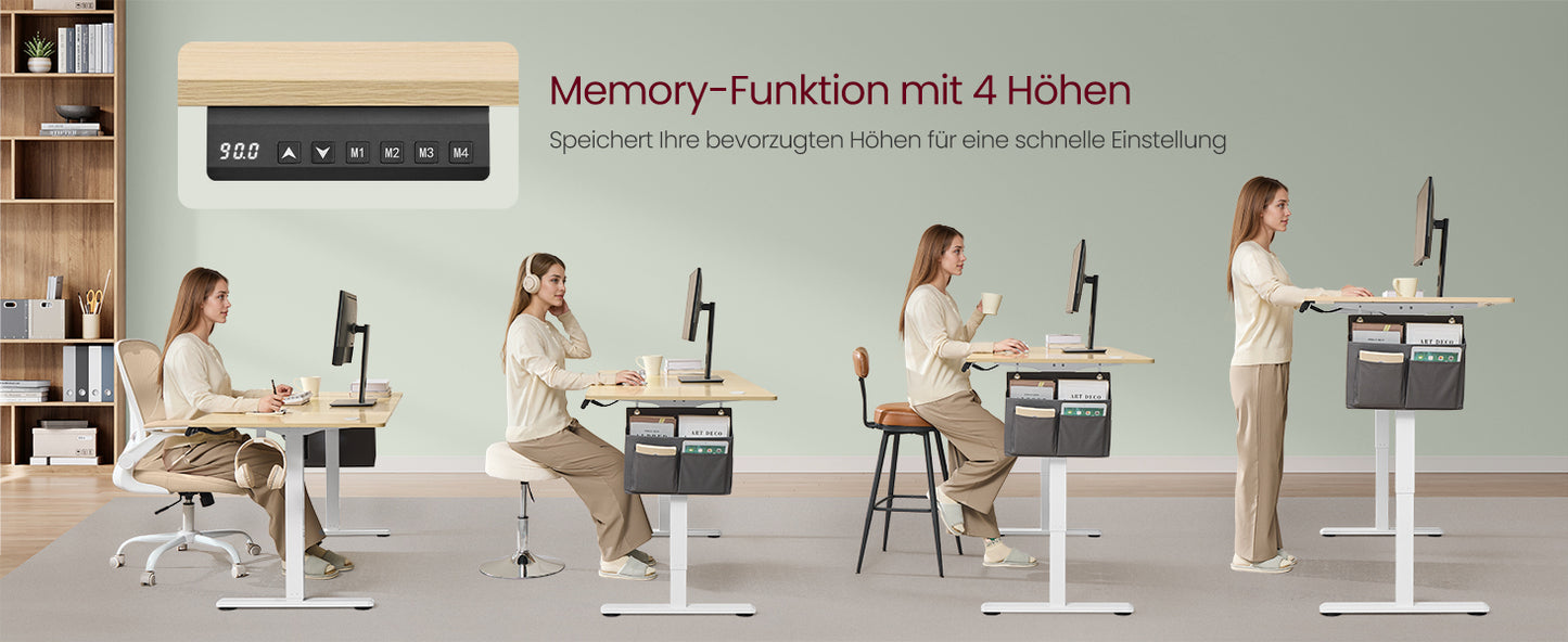 SONGMICS Höhenverstellbarer Schreibtisch elektrisch, 160 x 70 cm, verstellbarer Tisch, Memory-Funktion für 4 Höhen, für Büro