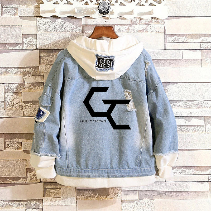 Anime Attack on Titan Unisex Streetwear Long Hooded Jeans Jacket Guilty Crown Death Note Harajuku Denim Patchwork Hoodies Coat.