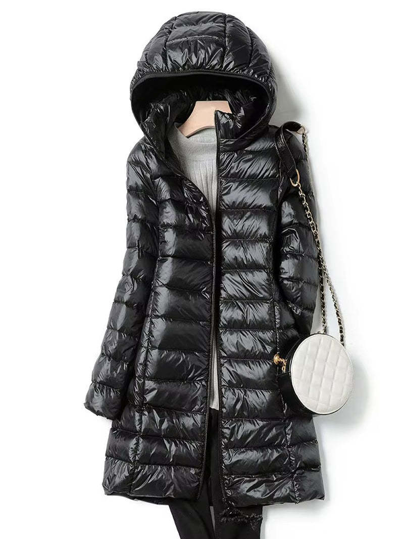 0-10℃ Women Winter Jackets Ultralight Portable Puffy Thin down Coat Hooded Female Duck down Jacket Hood Detachable Outerwear.