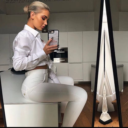 Shascullfites Melody Women Jeans Fashion White Elastic Push up Sexy Slim Coated Faux Leather Pencil Pants Skinny Lady Trousers.