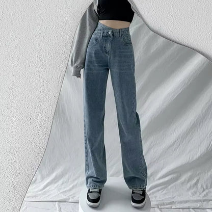 Jeans Women Wide Leg Pants Mom Femme Black Blue Jeans High Waist Woman Trousers 2023 Clothing Pantalones Spodnie Damskie.