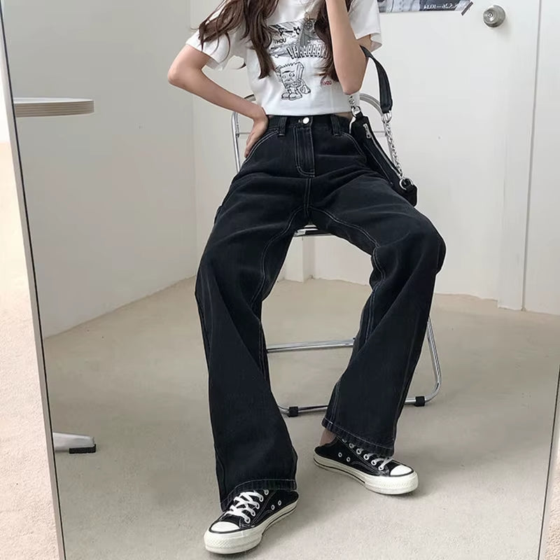 2021 New Jeans for Women Back Loose High Waist Mom Large Size Straight Pants Long Wide Leg Women Jeans Streetwear.