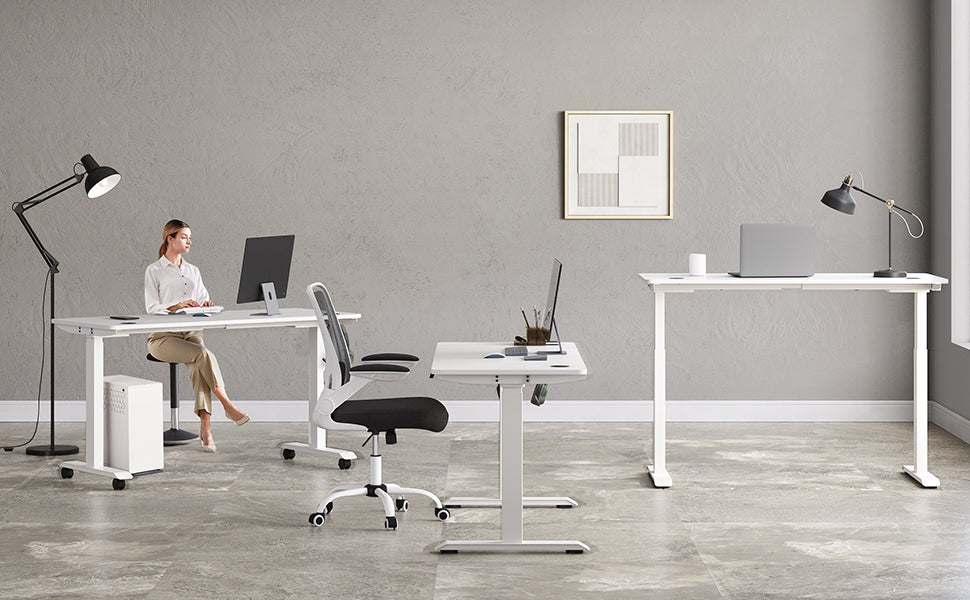 SONGMICS Höhenverstellbarer Schreibtisch elektrisch, Schreibtischständer, Doppelmotor, mit Haken, stufenlos verstellbar