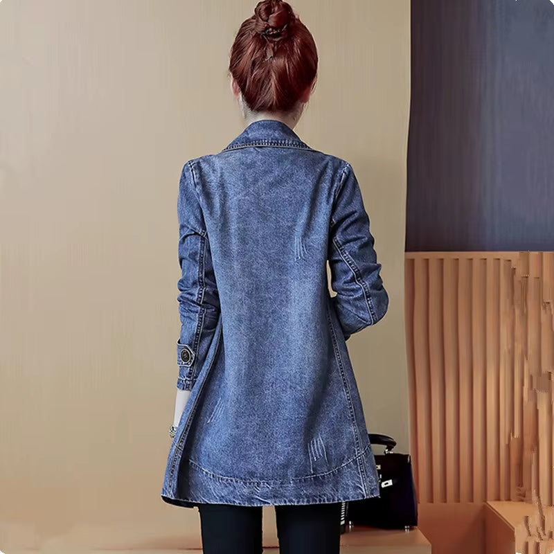 2024 Denim Jacket Women Coat Top Spring Autumn Jeans Jacket Women Clothes Double-Breasted Female Blue Loose Size Coat 68.