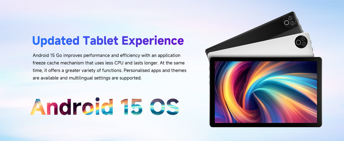 Android 15 Tablet 10 Inch OS GMS Certified Tablets 1.8 GHz 5-Core 20GB RAM 64 GB ROM 1TB Expand WiFi 6 Bluetooth 5.4 Dual Camera.