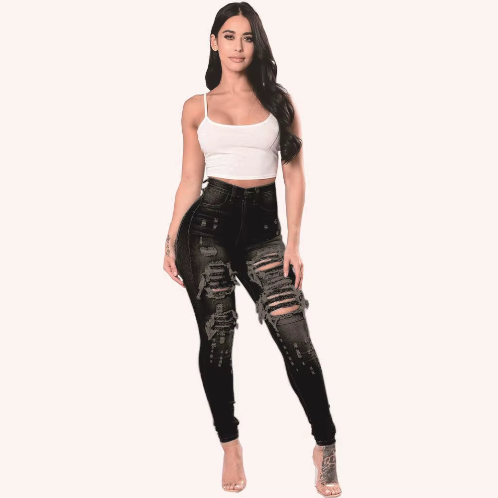 2023 Autumn High Waist Ripped Jeans for Women Fashion Stretch Skinny Denim Pencil Pants Casual Slim Trousers S-3XL.