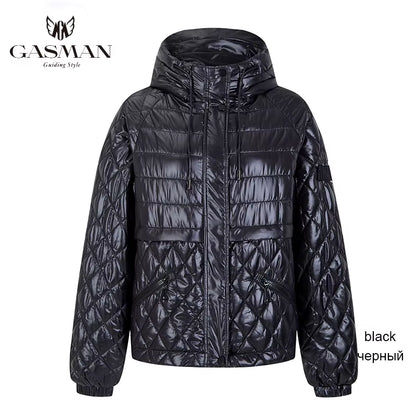 2022 New Spring Cotton Solid Short Puffer Jacket for Women Zipper down Parka Women Autumn Clothes Hooded down Jacket Coat.