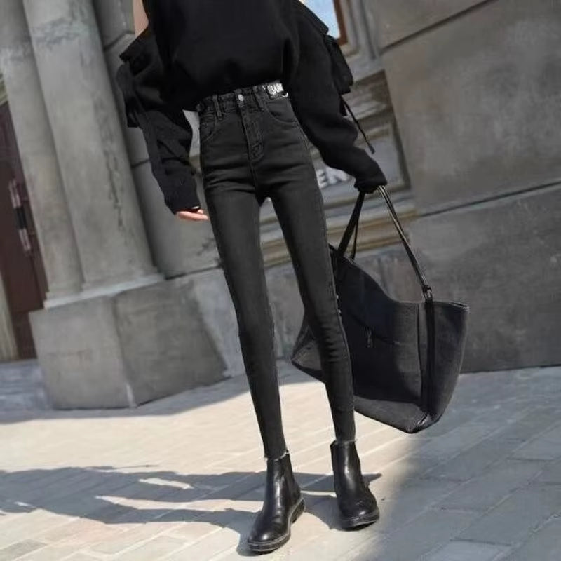 Women Jeans Cotton Solid Female Pencil Trousers Skinny Slim Fit High Waist All-Match Stretchy Stylish Casual Streetwear Chic New.