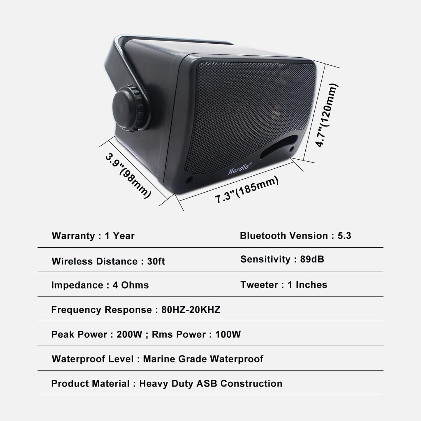 Herdio 3.5" Outdoor Bluetooth Speakers Waterproof 200W 3 Way Upgrade Premium Wall Mount Speakers Durable Mountable Loud Sound.